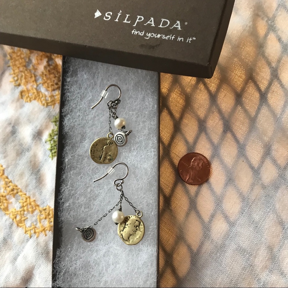 Silpada pearl and coin dangle earrings